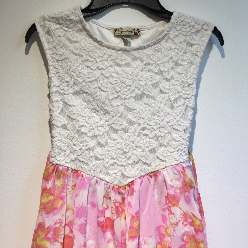 Speechless pink floral white lace high low dress
